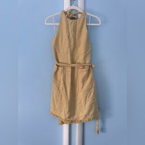 Mustard Yellow Halter Wrap Dress with Fringe Hem